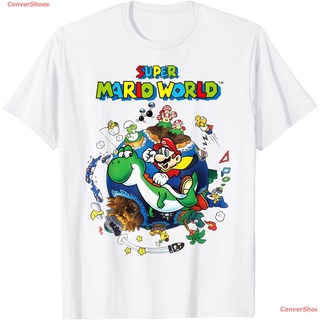 เสื้อยืดผู้ชายและผู้หญิง Super Mario World Yoshi &amp; Mario Around The World T-Shirt Mens Womens T-shirts