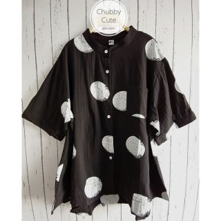 เสื้อคอจีน Polka Dot สาวอวบ สาวไซส์ใหญ่ อก 52" สีดำ