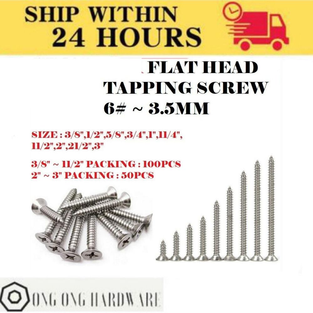 SELF TAPPING SCREW CSK FLAT HEAD M3.5X6 (3/8",1/2",5/8",3/4",1",11/4",11/2",2",21/2",3") SCREW KAYU