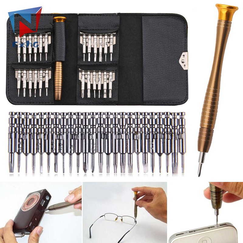 ExhG High quality 25pcs Screwdriver Mini Repair Precision Tool Kit Set Portable For Eyeglasses Laptop Watch @TH