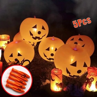 [Halloween Products] ลูกโป่งไฟ LED 5 ชิ้น ​ลูกโป่งฟักทอง ขนาดเล็ก ลายการ์ตูนฟักทอง พร้อมไฟ สําหรับปาร์ตี้ฮาโลวีน