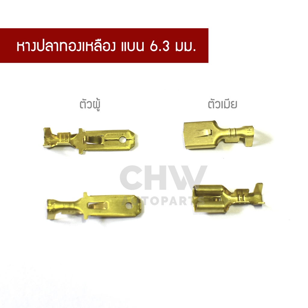 หางปลาต่อสายไฟ หัวเสียบทองเหลือง แบนตัวผู้-ตัวเมีย 6.3 มม. แพ็คละ 10 ตัว