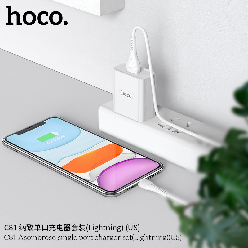 Chic fun shop Hoco หัวชาร์จ รุ่น C81 มีพร้อมสายชาร์จ จ่ายไฟ 2.1A (Lightning/Micro/Type-C) พร้อมประกั