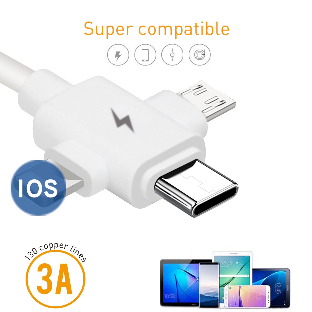 3 In 1 สายชาร์จซิลิโคน Usb 3.0A สําหรับ Iphone Micro Usb Type-C - remax ...
