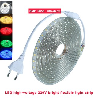 RGB สายไฟ LED SMD 5050 AC 220V 60 ดวง กันน้ำ พร้อมปลั๊กไฟ สําหรับตกแต่งบ้าน แถบไฟ  LED SMD5050