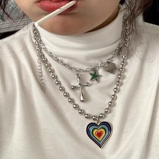 Ins Spice Girls Bounce Big Love Necklace Stacked Star Butterfly Cross Pendant Titanium Steel Clavicle Chain Choker Y2k Necklaces