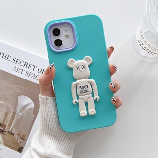 3 in 1 เคสโทรศัพท์ Huawei Nova 8 Pro 7 SE Y9S 5T Y9 Prime 2019 สีลูกกวาด ฝาครอบ สีพื้น ซิลิโคนเหลว เคส พร้อมขาตั้ง หมีโหด