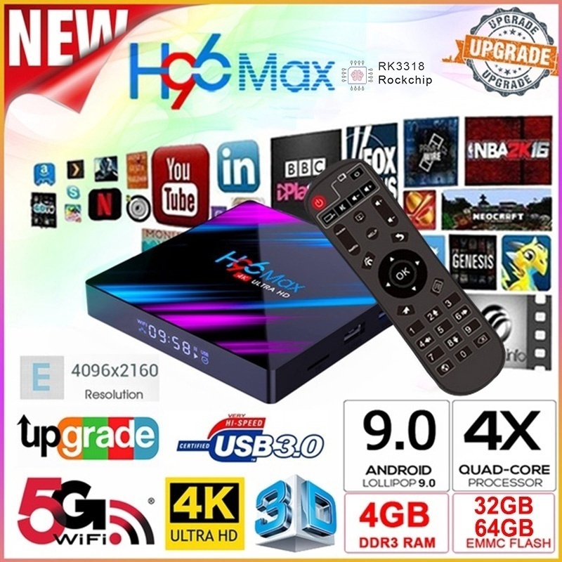 HD 4K 3D Sofobod H96MAX Smart TV Box Android 9.0 4GB RAM 32GB ROM USB3.0 EINWEG HDIM 2.0 H.265 Decoding Dual WiFi 2.4G/5G BT4.0 TV Box 