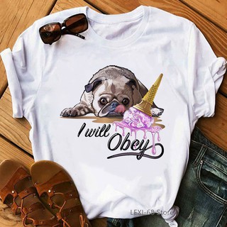 เสื้อยืด พิมพ์ลายกราฟฟิค I Will Abey Pug Love Ice Cream สไตล์ฮาราจูกุ สําหรับผู้หญิง