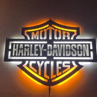 อีคอมเมิร์ซข้ามพรมแดน Harley Davidson ตกแต่งผนังไฟกลางคืนไฟ LED โลโก้ Harley Davidson 2สี