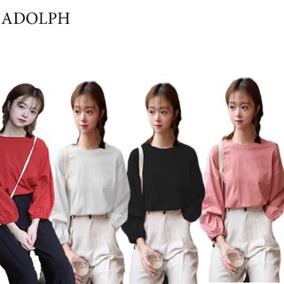 ⚡11.11⚡ 💥ADOLPH💥จัดส่งฟรี💥 เสื้อแขนยาวผู้หญิง สไตล์เกาหลี Oversized ไหล่ตก ผ้าคอตต้อน