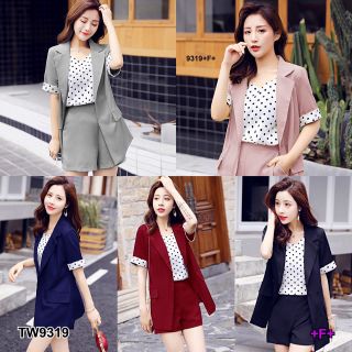MF9319🍓
Set 3 ชิ้น เสื้อสูทแขนศอก ปลายขากางเกงแต่งลายจุด ผ้าซาร่า มาพร้อมเสื้อสายเดี่ยวตัวใน ผ้าไหมอิตาลี่ลายจุด