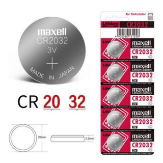 ถ่านกระดุม maxell CR2032 แท้100% Lithium 3V ถ่าน (1แผง 5ก้อน )