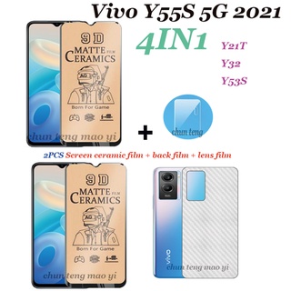 [4in1] สำหรับ vivo Y55s หน้าจอฟิล์มเซรามิคเคลือบ vivo Y32 Y15A Y76 5G Y15 2020 2 ฟิล์มเซรามิคฝ้า + ฟิล์มด้านหลัง + ฟิล์มเลนส์