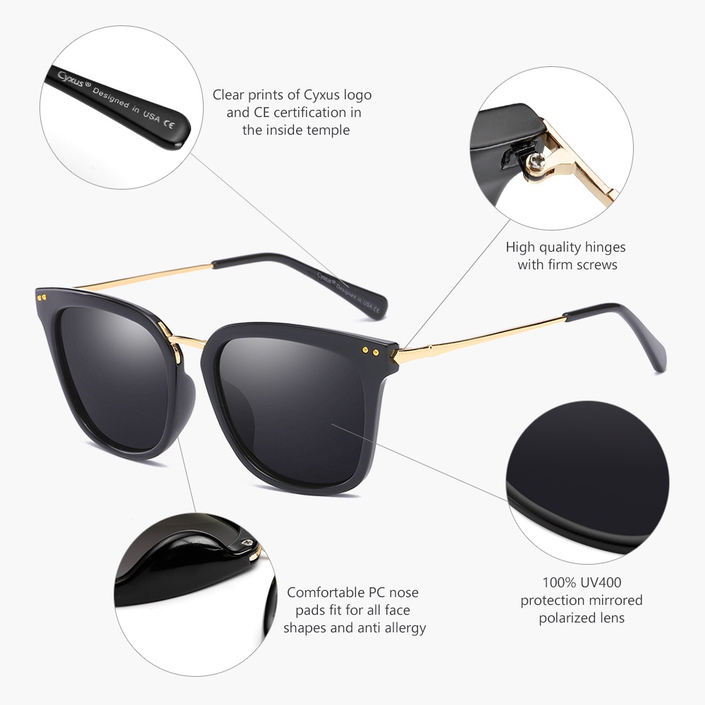 Cyxus แว่นตากันแดด เลนส์โพลาไรซ์ ทรงกลม ขนาดใหญ่ สไตล์วินเทจ เรโทร แฟชั่นสําหรับผู้ชาย 1995 1913 - รูปที่ 4