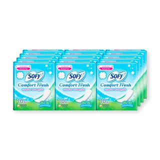 🔥สินค้าขายดี!! โซฟี คอมฟอร์ท เฟรช แผ่นอนามัย 10 ชิ้น แพ็ค 12 ห่อ Sofy Panty Liner Comport 10 pcs x 12 Packs