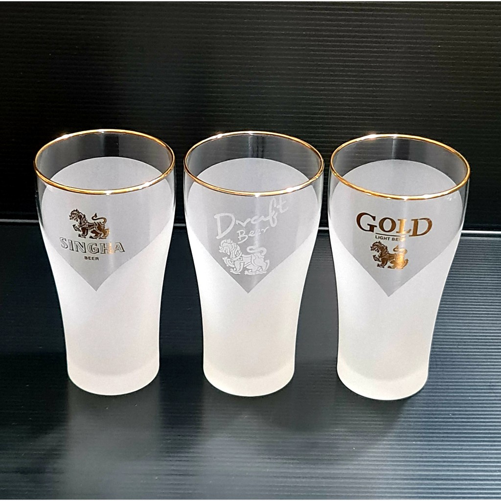 แก้วเบียร์สิงห์ (SINGHA) ขอบทองแท้ 100%