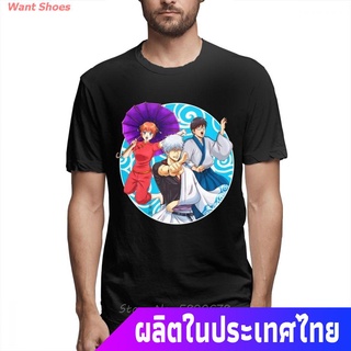 เสื้อยืดคอกลมWant Shoes เสื้อยืดยอดนิยม เสื้อยืดผ้าฝ้ายพิมพ์ลาย Gintama Shimura Shinpachi Kagura Sakata Gintoki Yorozuya