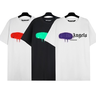 เสื้อยืดผ้าฝ้าย 100%เสื้อยืดแขนสั้น พิมพ์ลายตัวอักษร Palm Angels สีดํา และสีขาว สไตล์ยุโรป แฟชั่นสําหรับชาย และหญิงS-3XL