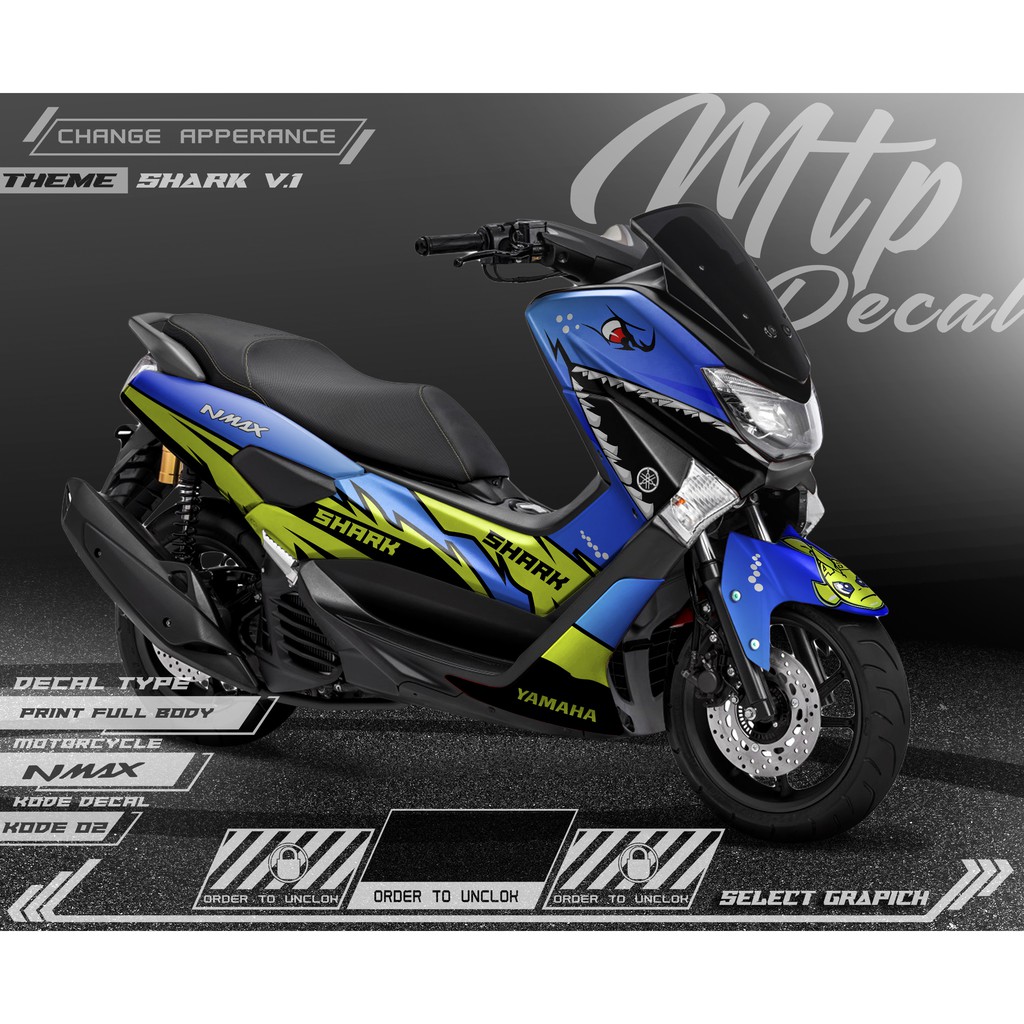 สติ๊กเกอร์ดีคอลสติ๊กเกอร์รูปลอกแถบ MINIMALIST NMAX MTP-02 SHARK MOTIF