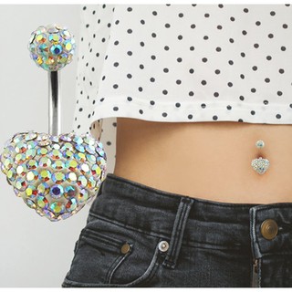 จิวสะดือหินหัวใจแฟนซีคริสตัลCrystal heart stone belly ring