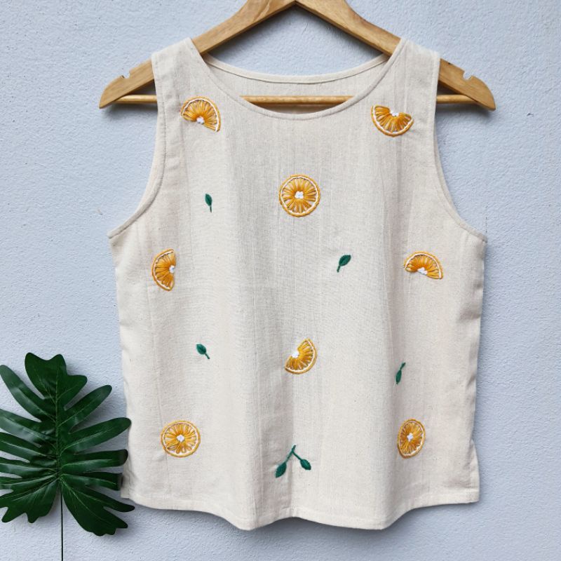 เสื้อผ้าฝ้ายแขนกุด ปักมือ แฮนด์เมด สวมใส่สบาย ฟรีไซส์