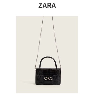 Zara2022 ใหม่ กระเป๋าสะพายไหล่ ทรงสี่เหลี่ยม ลายหนังจระเข้ ประดับโบว์ ขนาดเล็ก สําหรับผู้หญิง