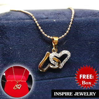 Inspire Jewelry ชุดเซ็ทจี้เพชรCZ รูปหัวใจสองดวง Pink gold เพชรสวยเกรด AAA++ เพชรวิ้งเจิดจรัส จี้size 1.8x1.5cm