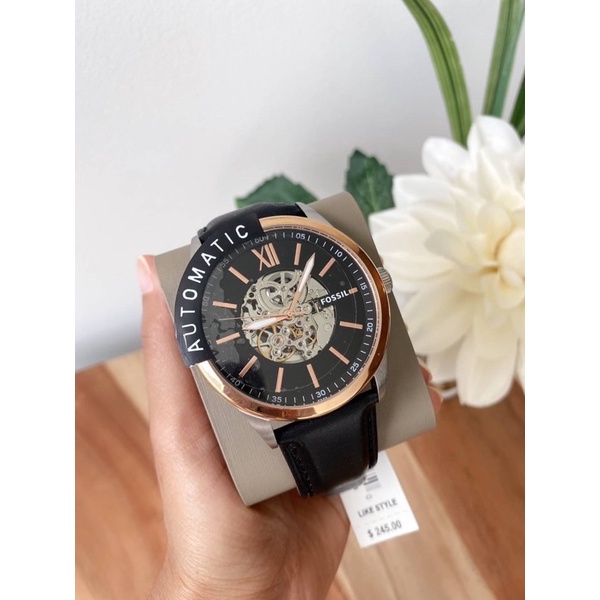 (ผ่อน0%) นาฬิกาชาย Fossil 48mm Flynn Automatic Black Leather Watch #BQ2383 สายหนังแท้สีดำ ระบบอัตโนมัติ