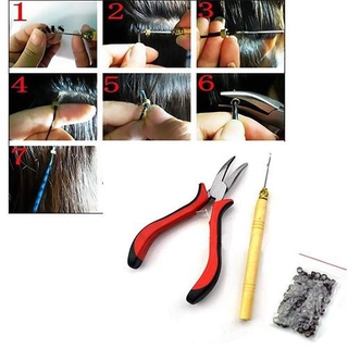 ♔ชุดเครื่องมือต่อผม คีม ตะขอ และลูกปัดไมโครซิลิโคน 100 ชิ้น