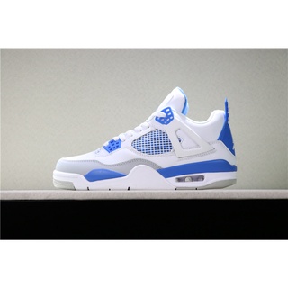 Air Jordan 4 รองเท้ากีฬา รองเท้าบาสเก็ตบอล สีขาว สีเทา สีฟ้า