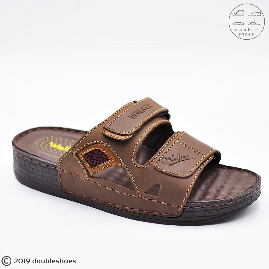 Walker รองเท้าแตะหนังแท้  พื้นนุ่ม งานเย็บ รุ่น WB723 สีน้ำตาล ไซส์ 40-46