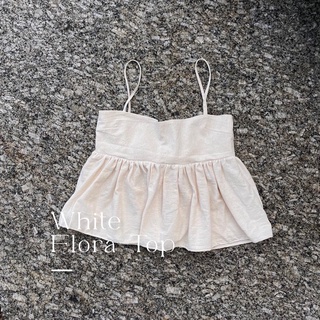 White Flora Top สายเดี่ยวระบายผูกหลังสีขาว (fr02)