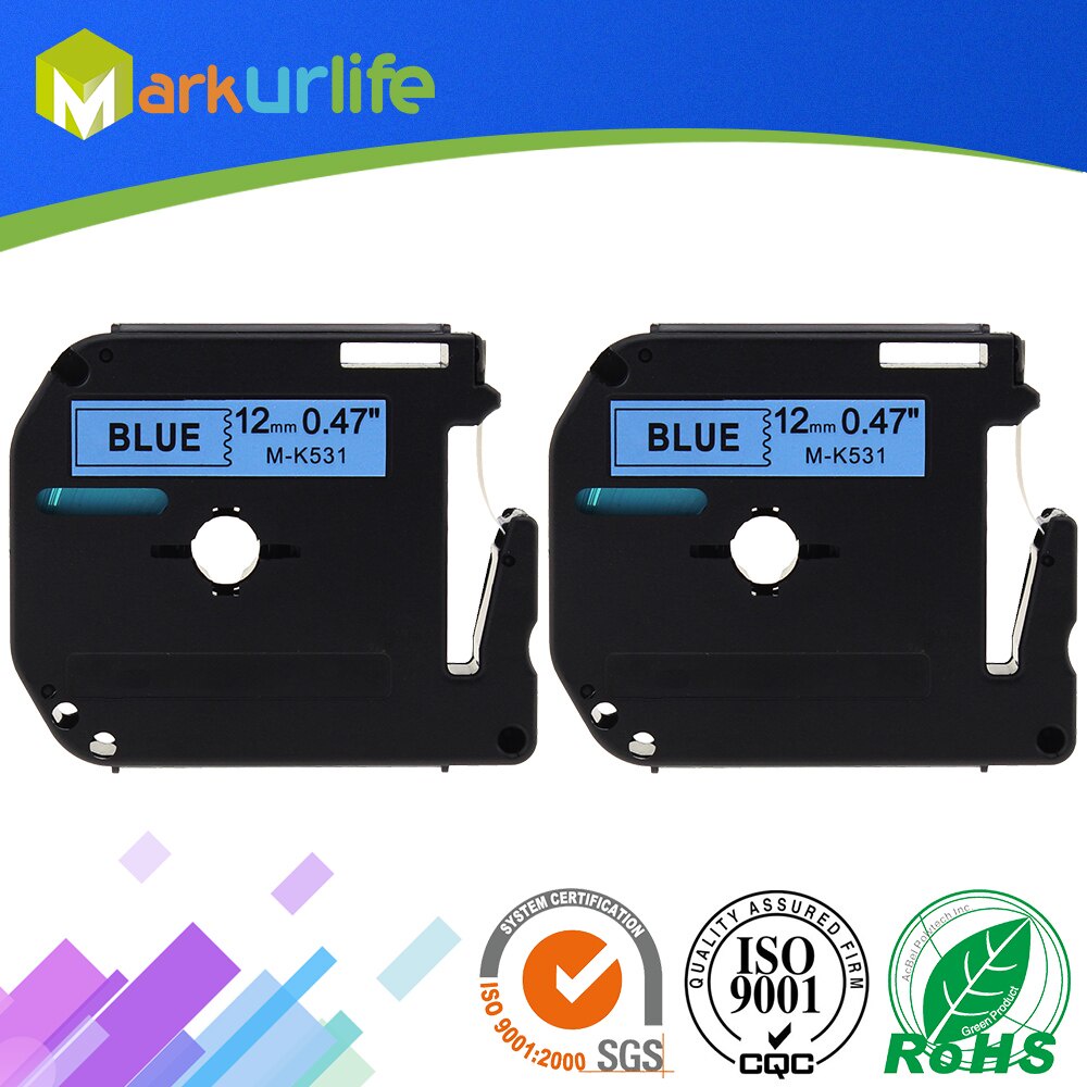 2 PCS/Lot M-K531 MK531 Black on Blue  Label Compatible for Brother P touch printer PT100 PT65 PT85 1