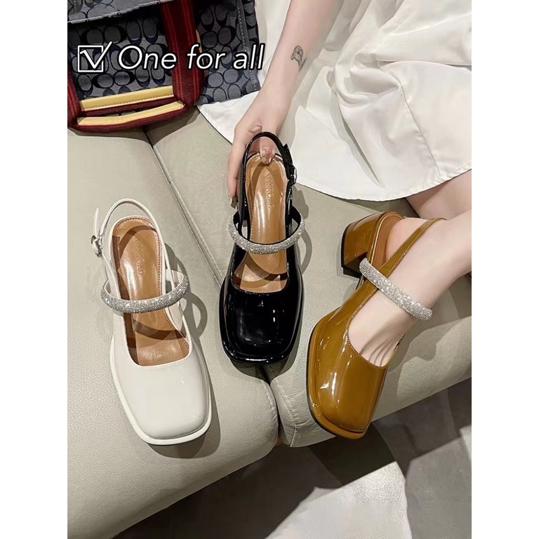 🔥พร้อมส่งจากไทย🔥TX342 รองเท้าส้มสุง รองเท้ารัดส้นสไตล์อังกฤษ น่ารักละมุน มรี่เจนส้นเดี่ยวหนังนิ
