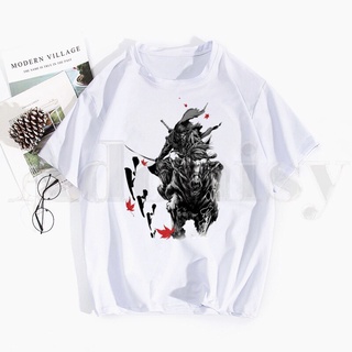 ROUND คอลูกเรือเสื้อยืดแขนสั้นลําลอง ผ้าฝ้าย พิมพ์ลาย Ghost of Tsushima Jin Sakai Samurai Wo สไตล์ญี่ปุ่น สําหรับผู้ชาย