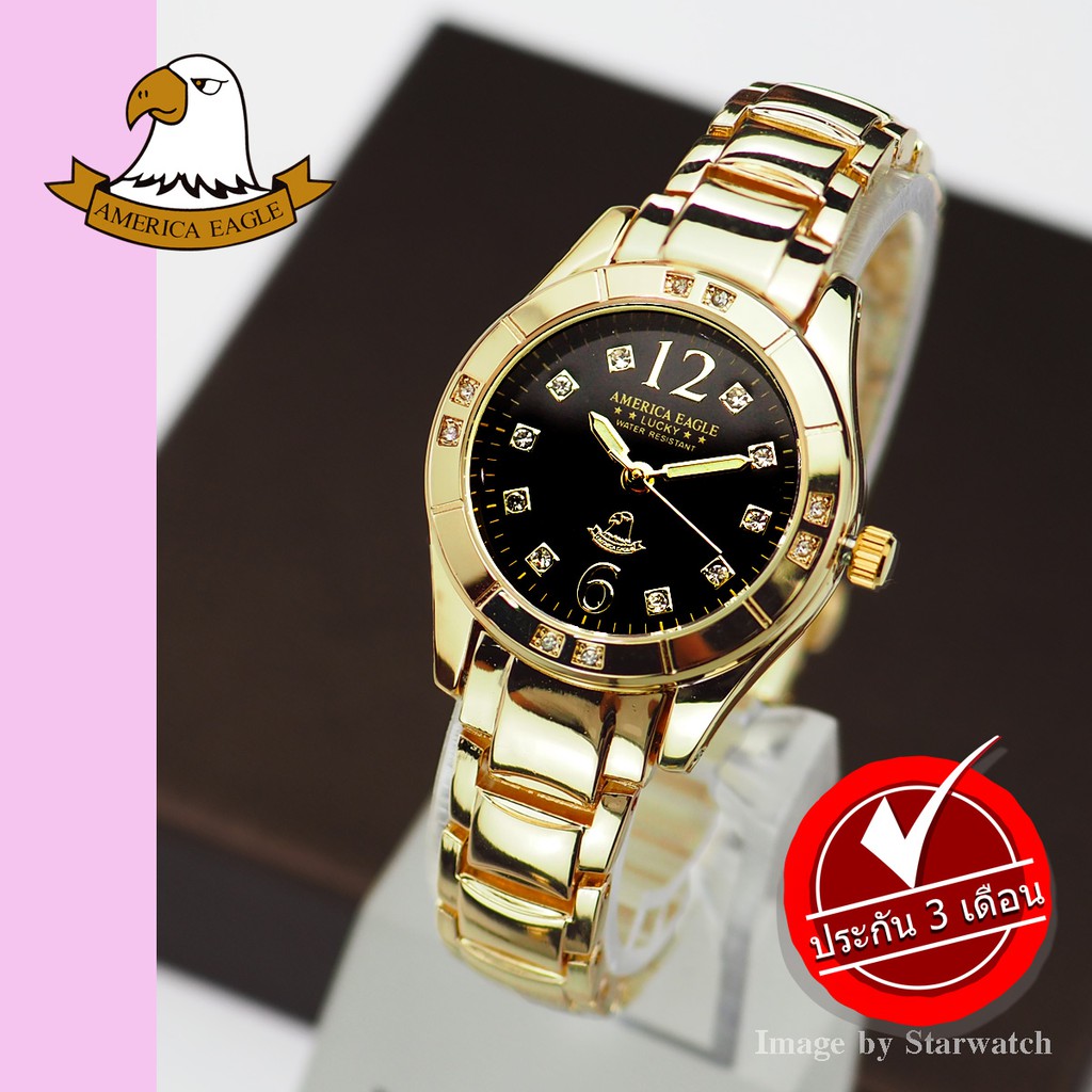 AMERICA EAGLE นาฬิกาข้อมือผู้หญิง สายสแตนเลส รุ่น AE013L - Gold/Black