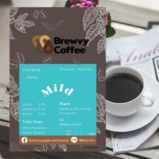 เมล็ดกาแฟ Blend คั่วกลางถึงเข้ม Brewvy Mild