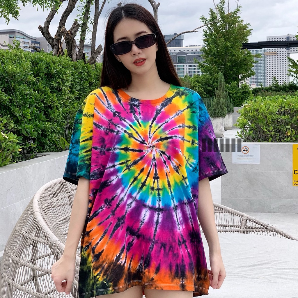[ส่งใน1-2วัน] เสื้อมัดย้อมสีสด UNISEX | TIE DYE T-SHIRT | ผ้า Cotton100% - KT104-AUTUMN-5สี/ดำ