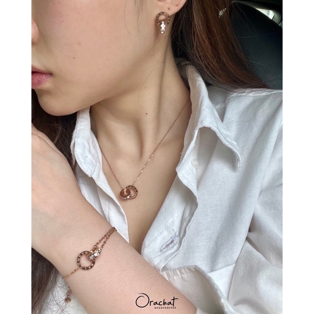 Vickii cross TM 14k ENB set. (เซ็ตต่างหู ข้อมือ สร่อยคอ งานชุบ 14k (สแตนเลส) สวย ทน เงา โดนน้ำ โดนน้ำหอมได้สบายๆเลยค่ะ)