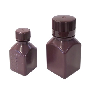 ขวดเก็บสารพลาสติกทรงสี่เหลี่ยม สีชา (Square Reagent Bottle, Amber, HDPE)