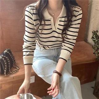 💕Miki-Shop*13สี*พร้อมส่งเสื้อไหมพรมคอปกแขนยาว สไตล์ญี่ปุ่น81018-1