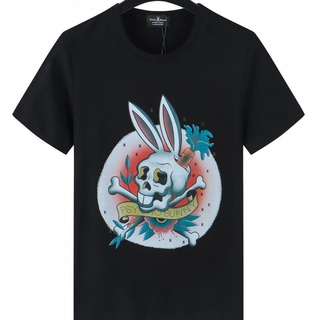 ผ้าฝ้ายคอกลมPsychobunny Skull Rabbit Graffiti เสื้อยืดคอกลม แขนสั้น สําหรับผู้ชาย และผู้หญิงfrom S-4XL