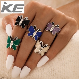 Hand Jewelry Popular Creative Colorful Butterfly 5-Piece Ring Set for girls for women low pric