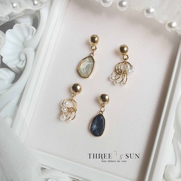 S925 หินเงิน Series INS ต่างหูหู Studs คลิปหู E005 E005-C E006 E006-C
