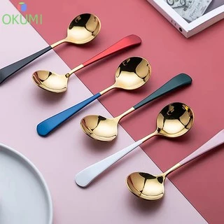 OKUMI_SHOP ช้อนสแตนเลสหนา ช้อนกลม ช้อนซุป 8 สี (0036)