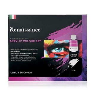 Renaissance สีอะคริลิค ชุดสีอะคริลิค 12 มล. 24 สี จำนวน 1 กล่อง เรนาซองซ์