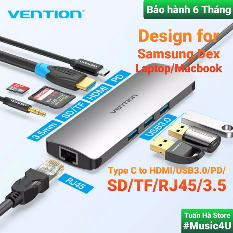 9 in 1 อะแดปเตอร์ USB Type C เป็น HDMI Hub USB3.0 TF RJ45 Vention Ravpower Aukey สําหรับ Samsung เด็