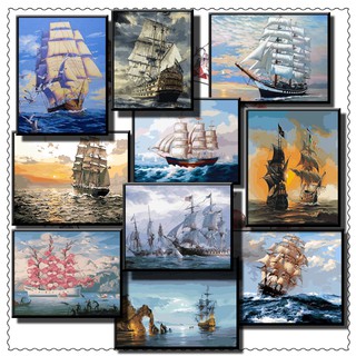 40*50 cm DIY ภาพวาดสีน้ำมัน ภาพระบายสีตามตัวเลข Painting By Numbers Sailboat A