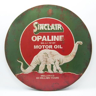 ป้ายสังกะสีวินเทจ Sinclair Opaline Motor Oil (ปั๊มนูน)